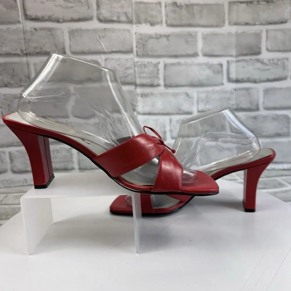Bellini Heat Vintage Women’s Size 10 Red Leather Block Heel Bow Sexy Pump Sandal